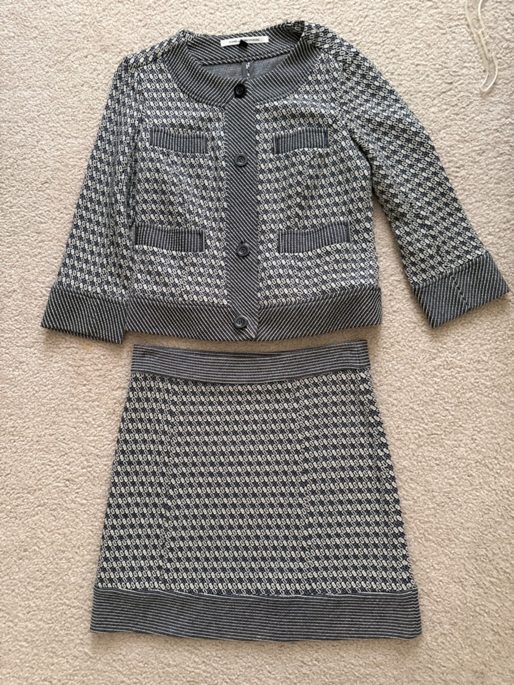Diane von Furstenberg Knit Skirt Set in Navy and Cream